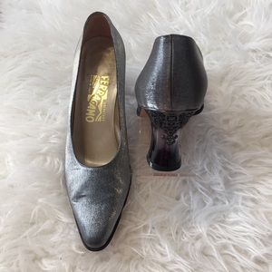 Salvatore Ferragamo Silver Satin Heels size 9 (2A)